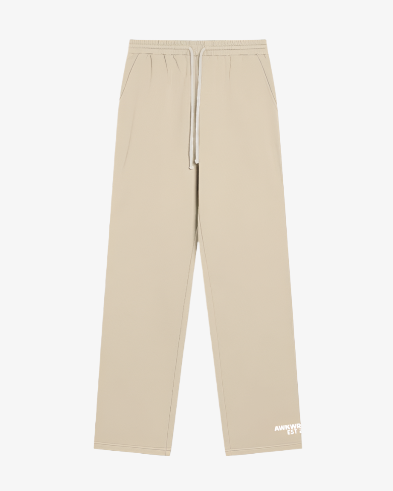 Straight-fit beige terry trousers: front slant pockets