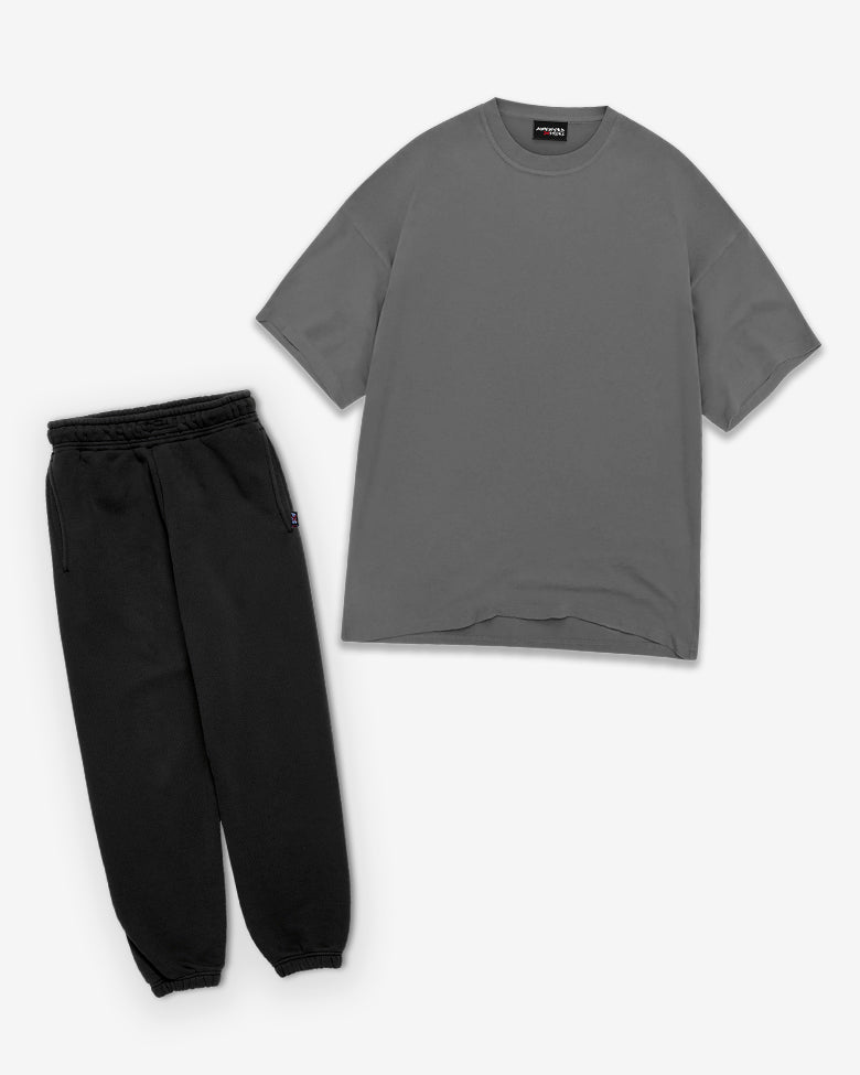 Terry co-ord set: Blank grey tee with matching black trousers