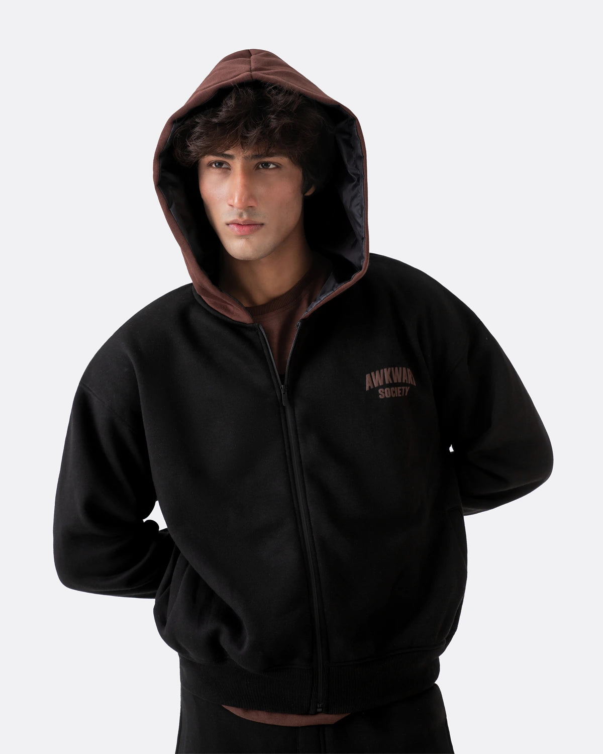 Tech Zipper Hoodie (Brown + Black) - Winter Collection 2025 – AWKWRDx