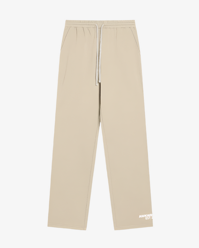 Straight-fit beige terry trousers: front slant pockets