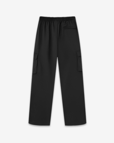 Back of Black terry cargo trousers with utility pockets - summer fits